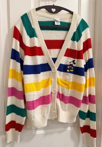 Disney 100 Mickey Mouse Neu mit Etikett Regenbogen Streifen Strickjacke Pullover Damen Größe L - Bild 1 von 8