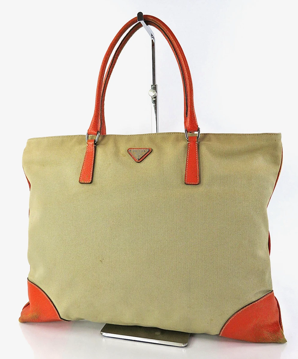 PRADA】トートバッグ 三角ロゴプレート キャンバス オレンジ 肩かけ A4