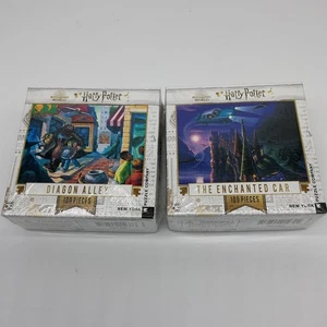Lot Of 2 Harry Potter “Enchanted Car” “Diagon Alley” 100 Piece Mini Puzzles 9x7" - Picture 1 of 10