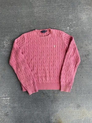 Polo feminino vintage rosa Ralph Lauren 100% algodão malha de cabo tamanho grande - Imagem 1 de 4