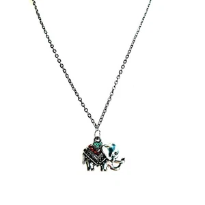 Silver Tone Colorful Rhinestone Silver Tone Elephant Pendant Necklace - Picture 1 of 4