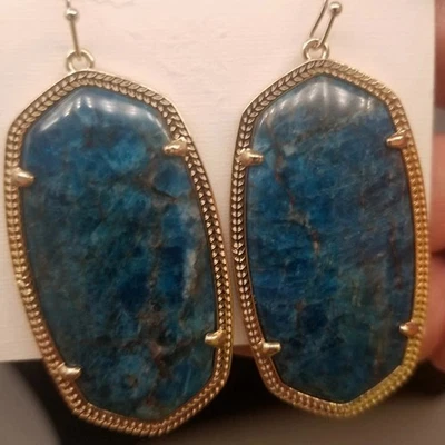 Pendientes colgantes Kendra Scott Elle piedra ágata azul oscuro plata gota grande 2,25"  Foto 1 de 4