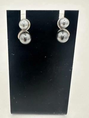 Vintage Silver And Black Faux Pearl Earrings - Image 1 of 4