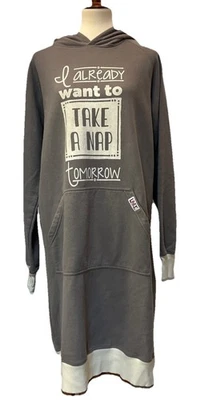 Lazy One Sleep Hoodie Women S/M Gray Lounge Dress Nap Pocket Cozy Sweatshirt New - Image 1 of 4