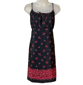 Vtg Y2k Babydoll Top Dress Womens Sz 16 Black Red Asian Inspired Lightweight - Picture 1 of 10