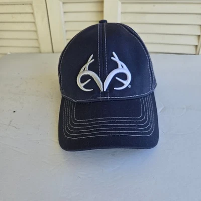 Real Tree 头饰可调节蓝色帽子鹿角白色刺绣 100% 棉 — 第 1/4 张图片