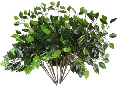 12 Pcs Ficus Tree Leaves Branches Artificial Greenery Stems Silk Green Leaves... - Image 1 of 4
