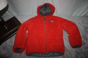 EDDIE BAUER Kids M 10/12 Reversible Fleece Poly Fill Hooded Jacket Coat Orange - Picture 1 of 11