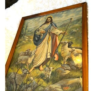 Vintage Jesus print; Jesus with lambs gorgeous - Picture 1 of 6