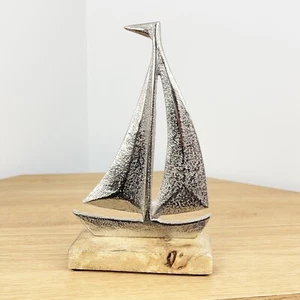 Segelboot Ornament Schiffsskulptur Nautisch Silber Wohnkultur Bad Küste - Bild 1 von 6