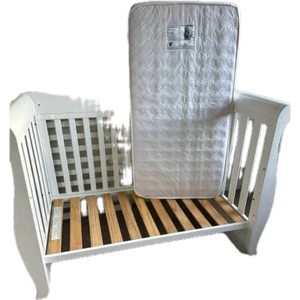 Sleigh cot Like NewWhite. With Mattress (like New) No Stains. Height Adjustable. - Picture 1 of 2