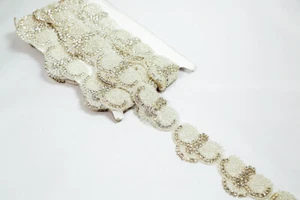 Perial Co Rhinestone Trim Bright Gold Half Chain Crystal White Sold by Yard - Picture 1 of 4