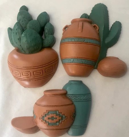 3 SOUTHWEST MISSION ADOBE HOUSE TERRACOTTA CACTUS POTS WALL BURWOOD EXCELLENT Cover