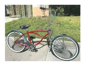 24" Lowrider Beach Cruiser Bike 144 Spokes BLACK BLUE RED WHITE GOLD CHROME - Picture 1 of 7
