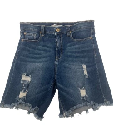 Pantalones Cortos de Jean Celebrity Rosa Azul Talla 9/29 Tiro Alto Elastizados Envejecidos 6" Entrepierna Foto 1 de 4