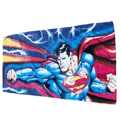 Vintage Superman Beach Towel Blue Red Full Graphic - Image 1 of 4