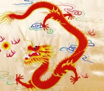 Chinese silk embroidered stitched Golden Yellow-red five Imperial Dragons光绪 - Image 1 of 4