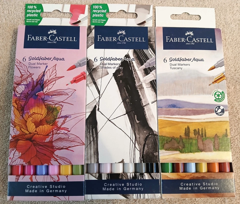 NEW ~ Faber-Castell ~ Lot of 3 ~ 6 pack of Goldfaber Aqua Dual Markers Sets #2 - Image 1 of 3