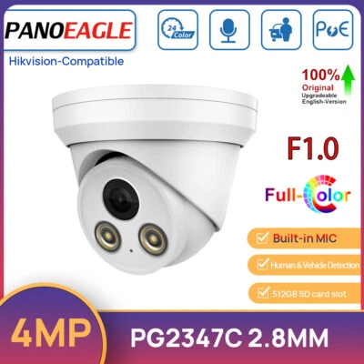 PANOEAGLE HIK Compatible 4MP Colorvu POE MIC Outdoor Security CCTV Camera IP67 2.8mm