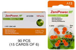 90-Pack Size 13 ZeniPower Hearing Aid Batteries - Picture 1 of 1