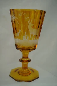 Moser Bohemian Amber Cut to Clear Wine Glass, 5 1/8" (#9) (G42) - Picture 1 of 9