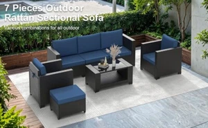 Outdoor Patio Furniture Sets 7 Pieces All-Weather Wicker Sectional Conversation - Picture 1 of 9