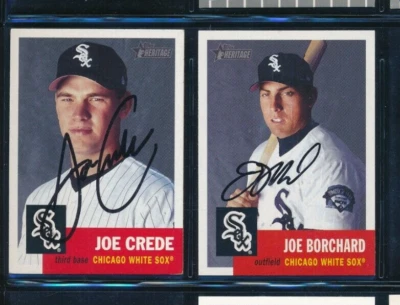 Lote (2) 2002 Topps Heritage #289 Borchard #133 Crede autógrafo firmado (VC45) Foto 1 de 2
