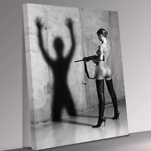 Sexy Woman Shoots Her Shadow Canvas Wall Art Picture Print - Picture 1 of 5