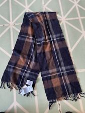 Begg & Co Lambswool Angora Jura Brown Blue Check Plaid Scarf 32 x 180 Fringe