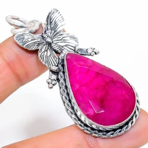 Ruby(Simulated) Gemstone Handmade 925 Sterling Silver Jewelry Pendant 2.25" y881 - Picture 1 of 1