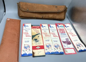 Vintage verschiedene 18 Packungen + Fischhaken und braunes Canvas Etui, siehe alle Fotos. - Bild 1 von 13