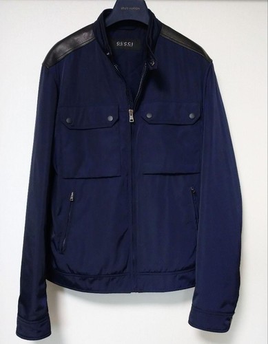 Cappotto invernale Gucci imbottito nylon blu navy taglia 48 usato pelle