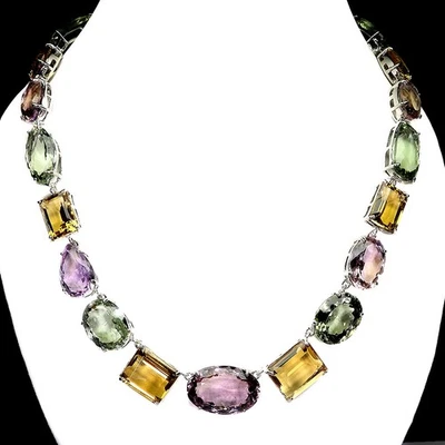 Collar de plata de ley 925 ametrino 375 quilates citrino gema hecha a mano 20 pulgadas muy raro Foto 1 de 4