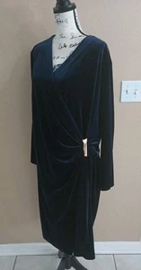 Calvin Klein Cocktailkleid blau Samt Größe 22 Urlaub gerafft - Bild 1 von 16