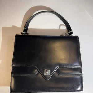FANTASTICA BORSA A MANO VINTAGE Designer 1960 Dofan Made in Francia in pelle nera - Foto 1 di 21