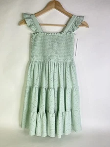 Tahari Girl Sleeveless Smocked Fit and Flare Dress Eyelet Green Girls Size 10 - Picture 1 of 7