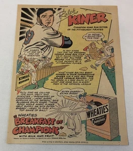 1948 Wheaties RALPH KINER Cartoon Anzeigenseite ~ Pittsburgh Pirates - Bild 1 von 1