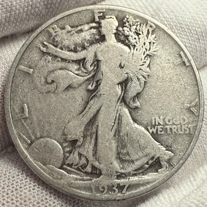 1937 Walking Liberty Half Dollar 50c ~ schöne Silbermünze (L457) - Bild 1 von 2