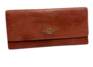Coach Trifold Wallet Genuine Soft Pebbled Leather Snap Closure Cognac - Picture 1 of 11