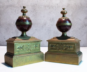 Antique Salvage Finials Brass and Marble Posts - Picture 1 of 8