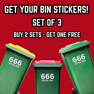 3x Rubbish Bin Decal - Waterproof - Custom House Number & Street - image 1 of 3