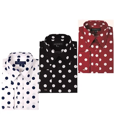 100% cotton men's dress shirt Big Polka Dot Spread Collar By George AH 616 - Image 1 of 4