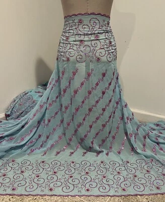 "Tela de gasa con lentejuelas multicolores bordada oro rosa azul de 3 yardas 44"" de ancho" Foto 1 de 4