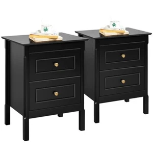 2pcs Mesitas de Noche con Dos Cajones Grandes 48x40x61cm Negro - Imagen 1 de 10
