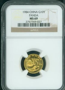 1984 Chinese GOLD PANDA 1/10 Oz. NGC MS69 10-Y CHINA 10Yn 10 YUAN ! - Picture 1 of 2