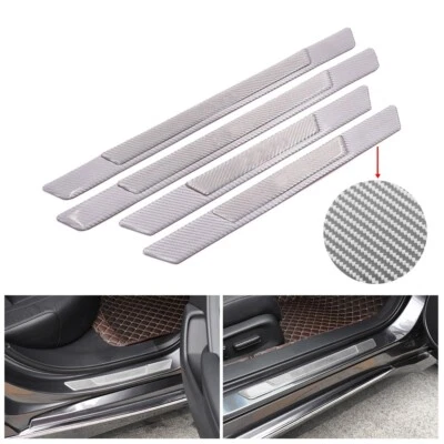 NEW 4PCS Silver Carbon Fiber Car Door Sill Cover Panel Step Protector For GMC - Image 1 of 4