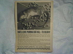 1962 PURINA RAT KILL POSION AD, dead rat, AD PRINT ONLY, Farms, Ranches, Ralston, Co. - Bild 1 von 2