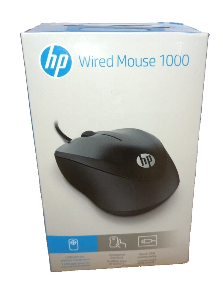 HP Wired Mouse 1000 | USB Type-A | 1200 DPI Optical Sensor | 3 buttons & scroll - Image 1 of 4