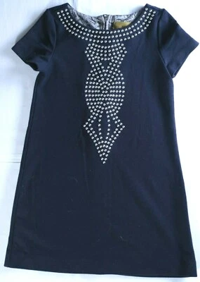 Nicole Miller Niñas Talla 8 Vestido Cambio Azul Marino Metal Tachuelas Diseño Manga Corta Foto 1 de 4