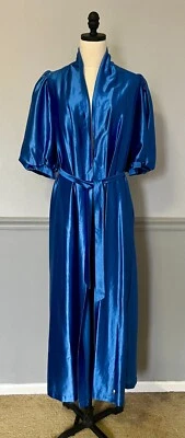 De colección Miss Elaine Años 80 Azul Satinado Bata Casa Abrigo Para Mujer S Manga Abullonada Dama de honor Foto 1 de 4